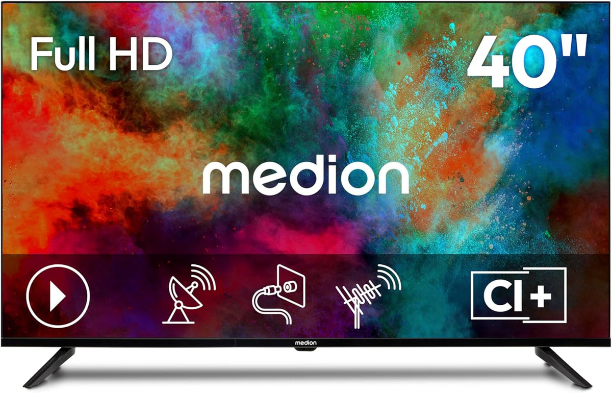 MEDION Fernseher, 100,3 cm, 40 Zoll, Schwarz, Full HD (Triple Tuner Receiver DVB-T2 DVB-C DVB-S2, 2 x HDMI