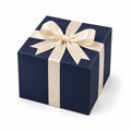 Geschenkbox 20 x 20 x 20 cm aus Karton in Dunkelblau mit cremefarbenem Satinband