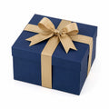 Geschenkbox 20 x 20 x 12 cm aus Karton Blau Gold mit Schleife