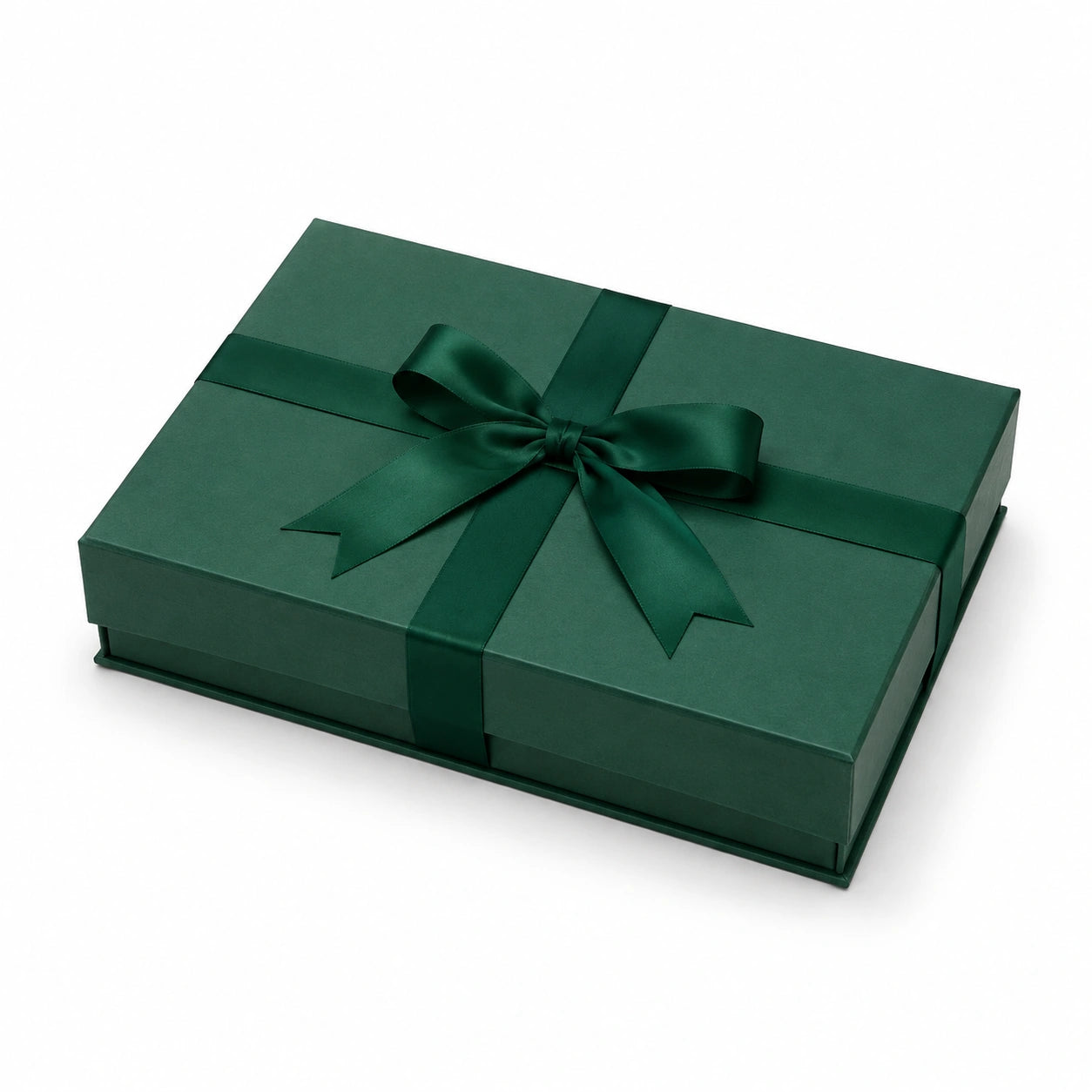 Geschenkbox 35 x 25 x 8 cm aus Karton in Dunkelgrün mit Schleifenband