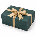 Geschenkbox 30 x 22 x 12 cm Karton dunkelgrün goldfarben mit Schleife rechteckig