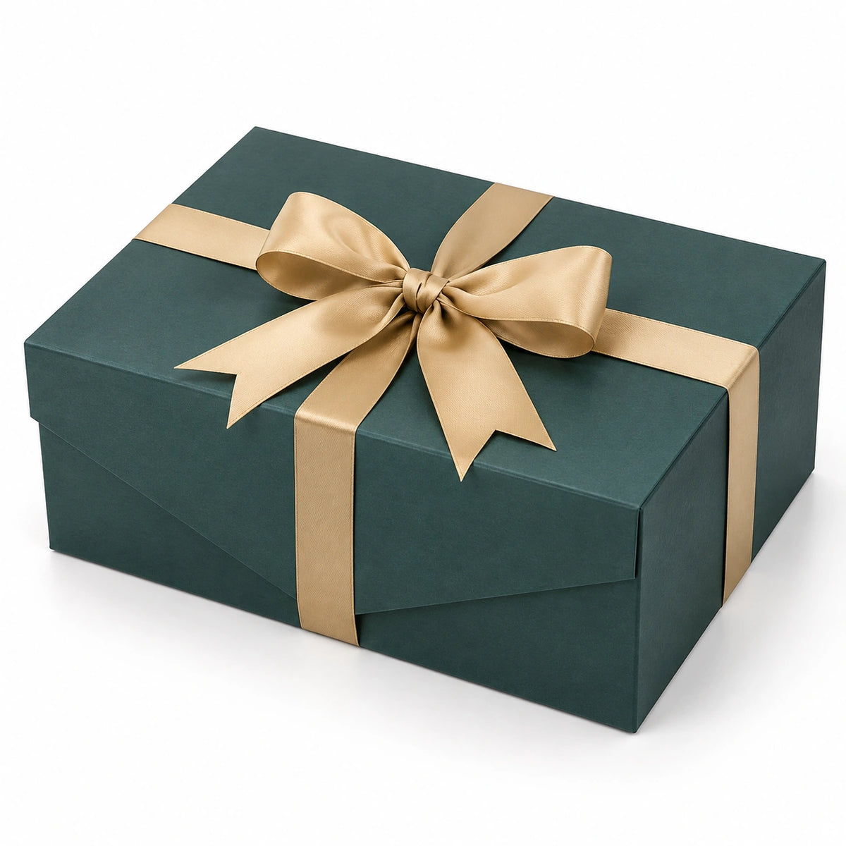 Geschenkbox 30 x 22 x 12 cm Karton dunkelgrün goldfarben mit Schleife rechteckig
