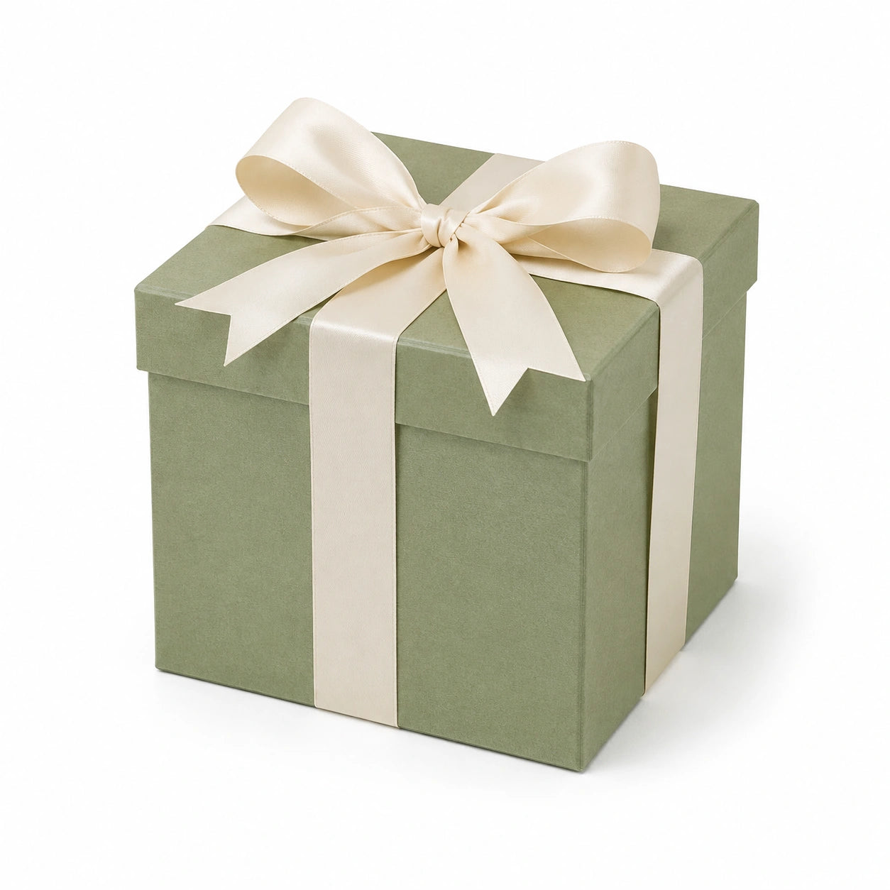 Geschenkbox 20 x 20 x 20 cm aus Karton Salbeigrün mit Satinband quadratisch