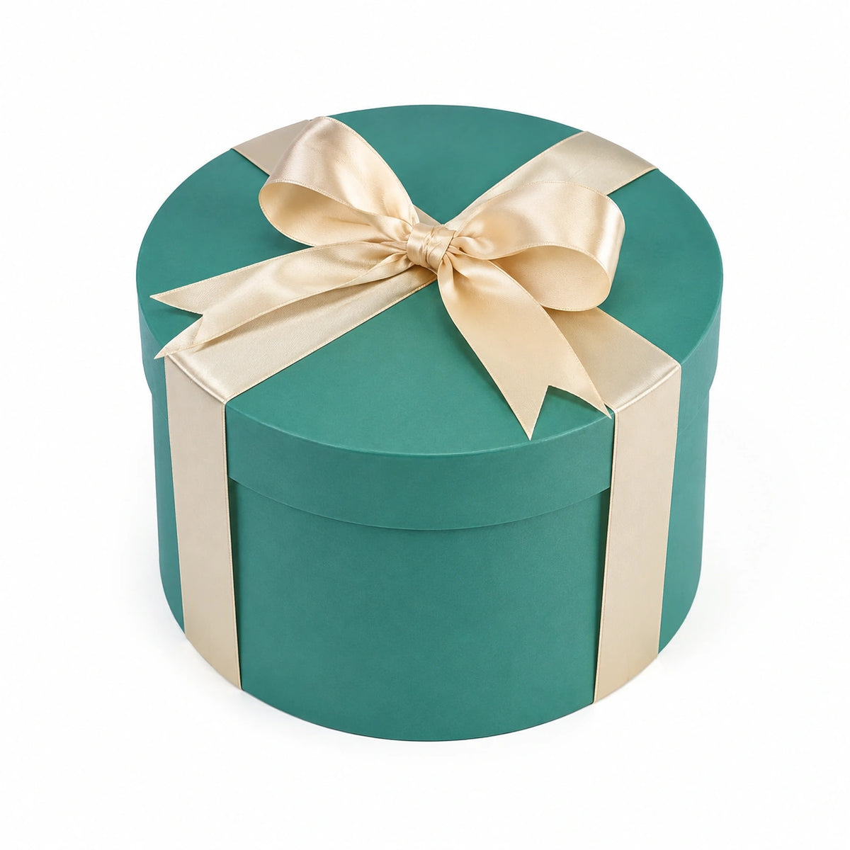 Runde Geschenkbox 25 cm Karton Türkis Champagner mit Satinband