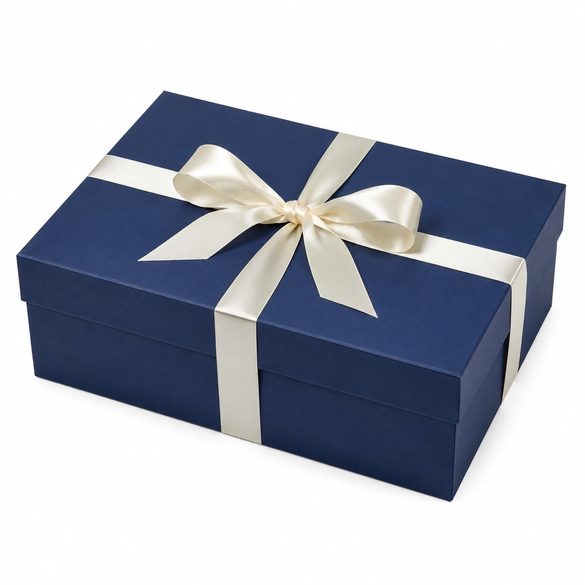 Geschenkbox 30 x 20 x 10 cm aus Karton in Dunkelblau Elfenbein mit Schleifenband