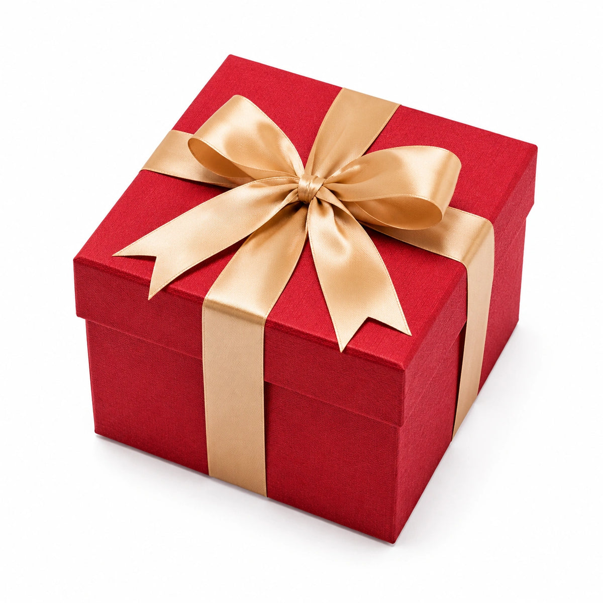 Geschenkbox 20 x 20 x 12 cm aus Karton in Rot mit goldenem Satinband und Schleife
