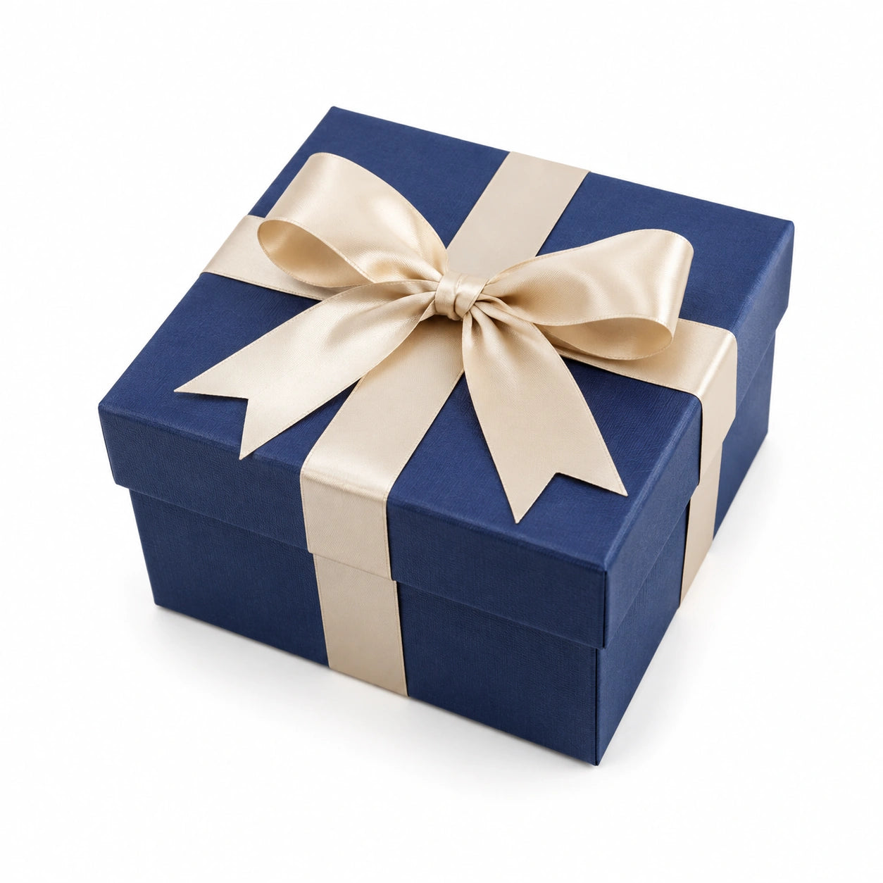 Geschenkbox 20 x 20 x 10 cm aus Karton in Dunkelblau/Creme mit Satinband klassisch