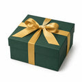 Geschenkbox 25 x 20 x 10 cm Karton Dunkelgrün Gold mit Schleifendekor