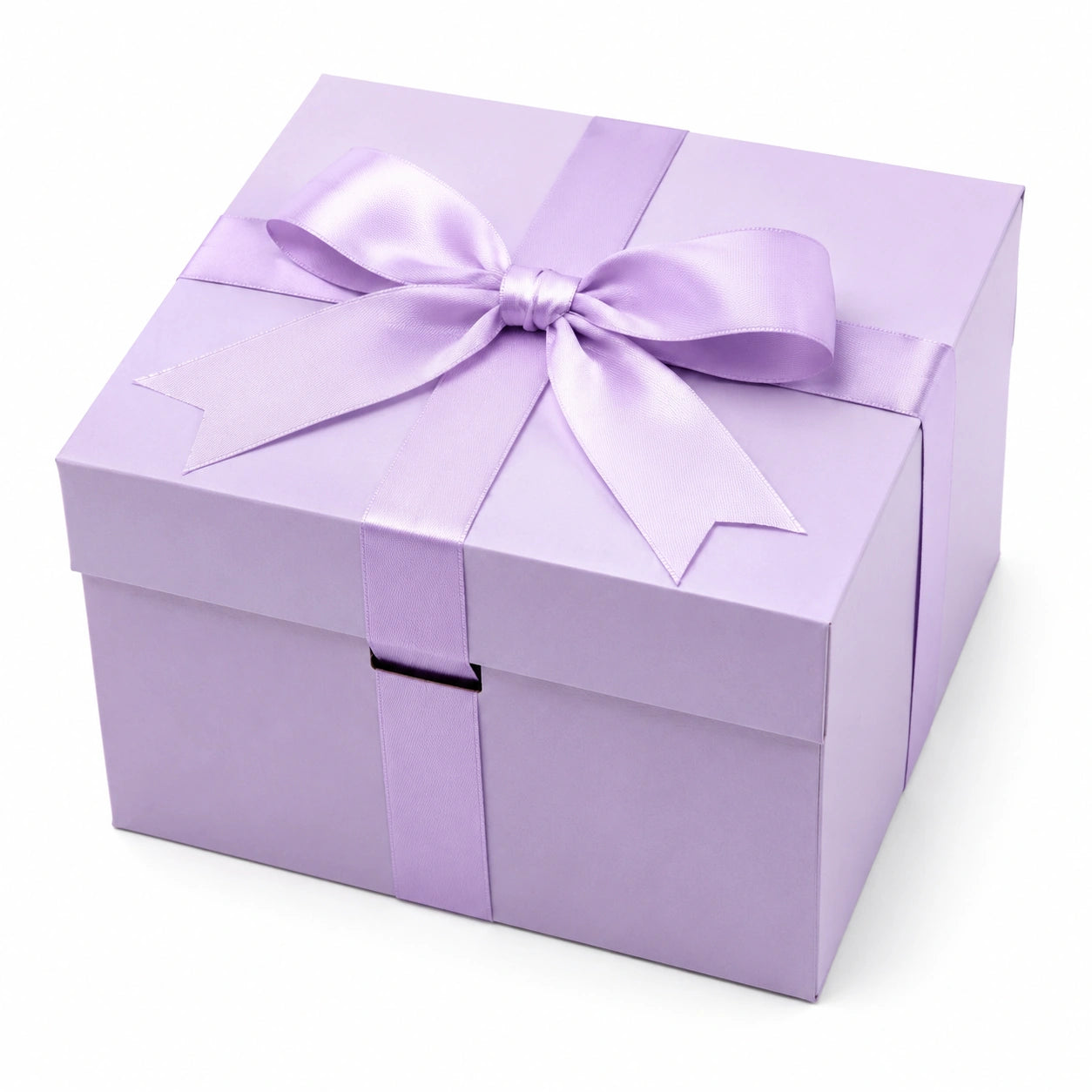 Geschenkbox 20 x 20 x 12 cm aus Karton in Flieder mit Satinschleife zum Verpacken