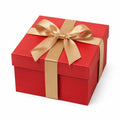 Geschenkbox 20 x 20 x 10 cm aus Karton Rot Gold mit Schleife