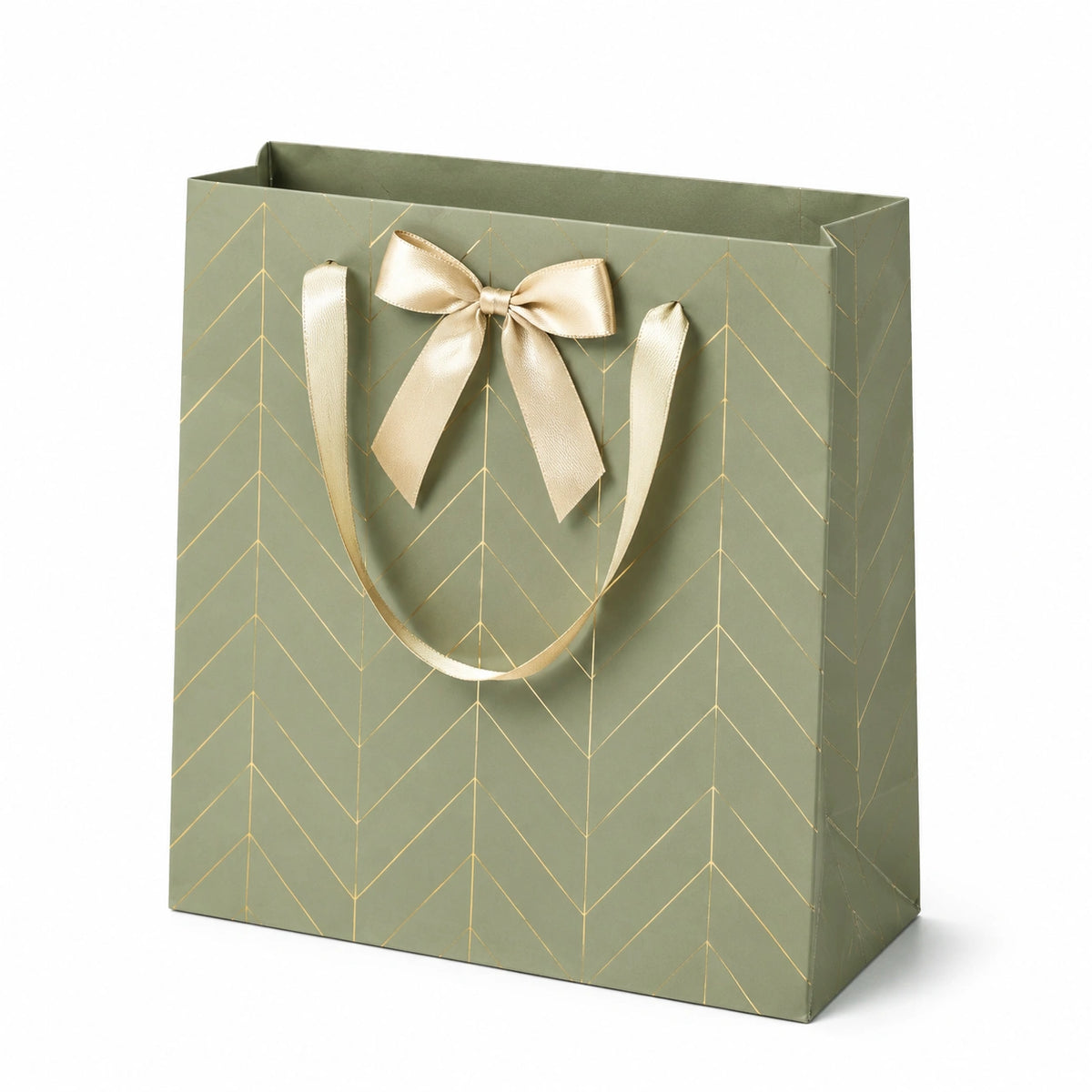 Geschenktüte 26 x 12 x 32 cm aus Papier Grün Gold mit Satinschleife