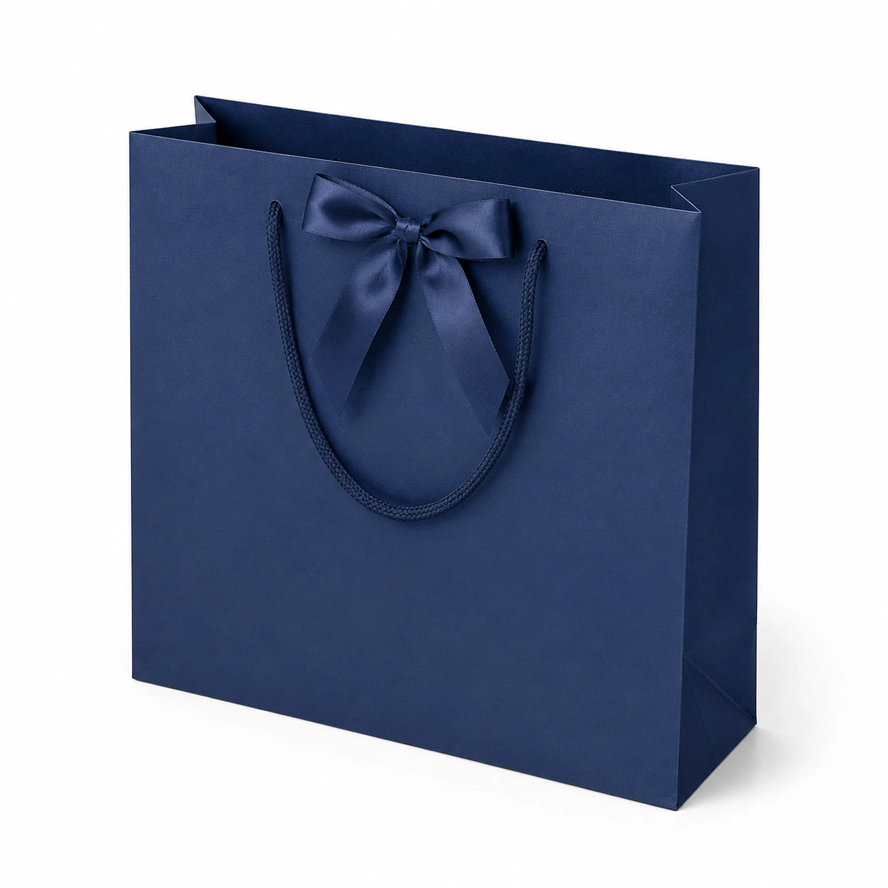 Geschenktüte 32 x 12 x 26 cm aus Karton Dunkelblau mit Kordelgriffen und Schleife