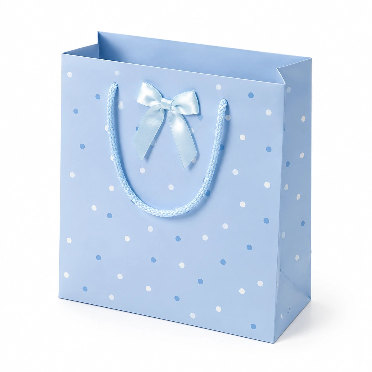 Geschenktüte 26 x 12 x 32 cm aus Papier hellblau mit Kordelgriffen und Schleife