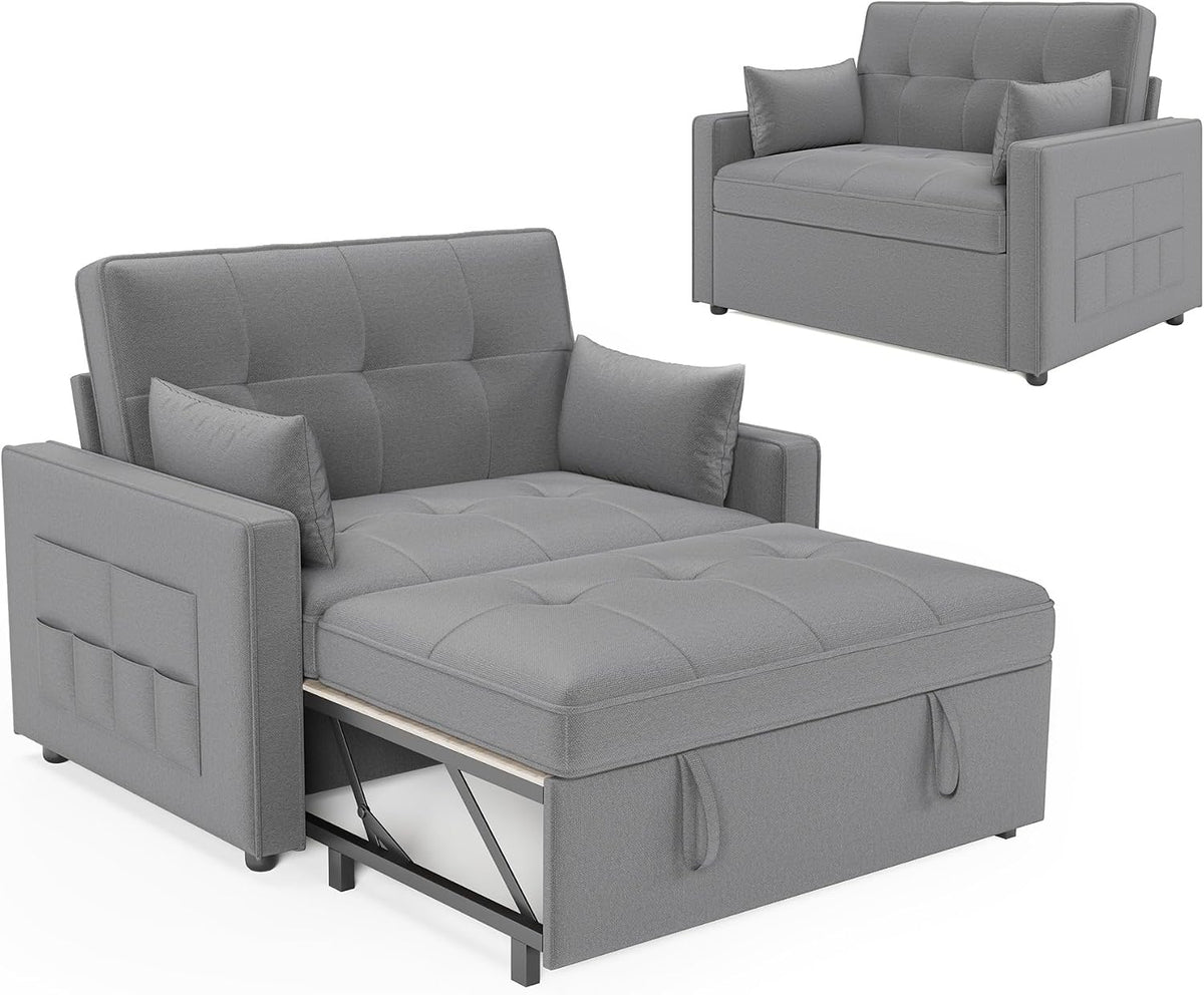 Sofa LUXOAK, 186 x 122 cm, Hellgrau, Schlaf mit 5-stufig Verstellbarer Rückenlehne, 3-in-1 Schlafcouch mit Kissen und Seitentasche