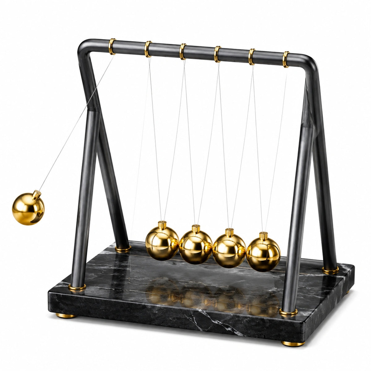 Newtonpendel 40 x 25 x 38 cm Metall Gold Schwarz mit Marmorsockel Schreibtischdekoration