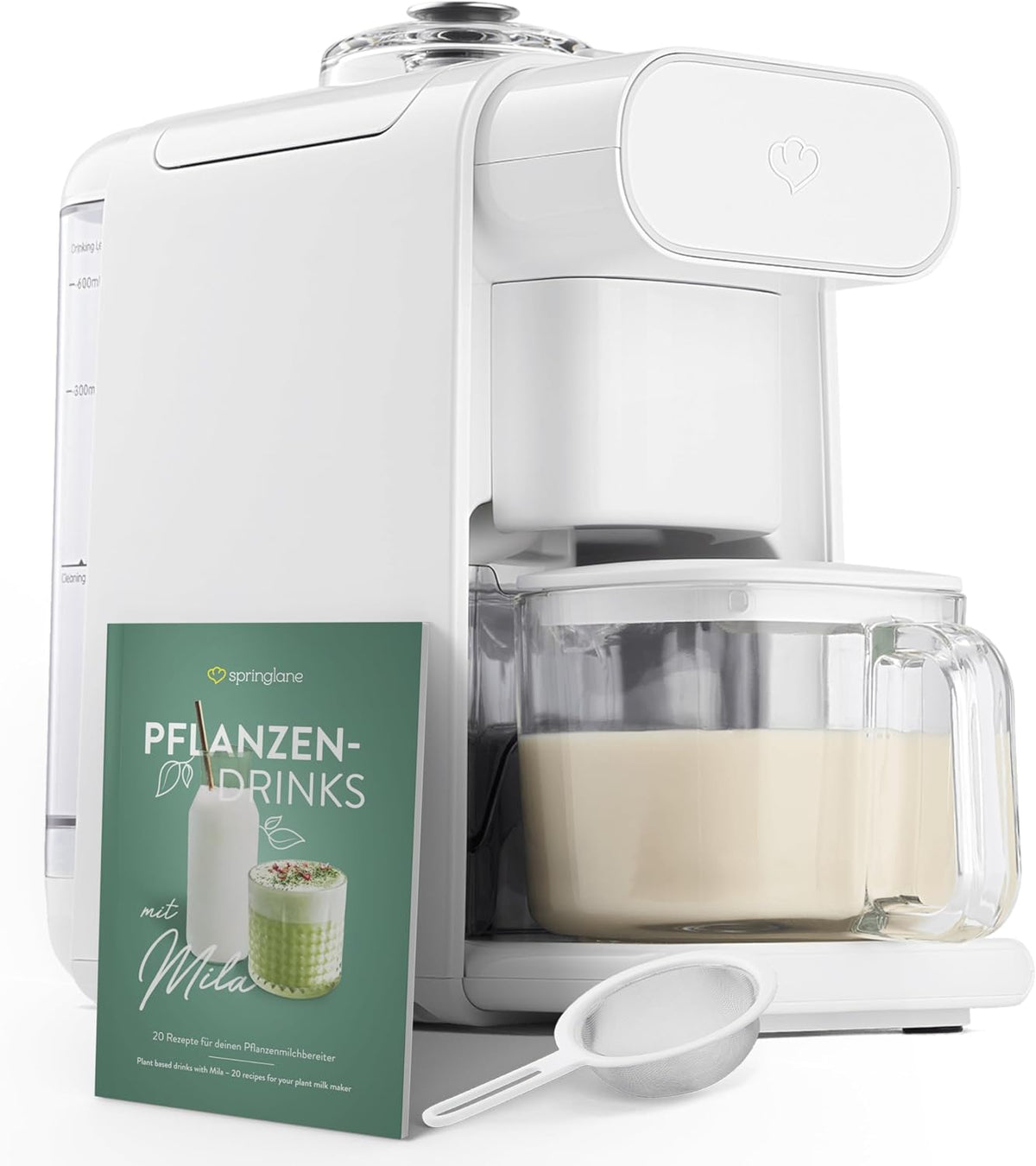 Springlane Kitchen Getränkemixer, Weiß, Pflanzenmilchbereiter Mila 600ml, 6 Programme + automatischer Reinigungsfunktion