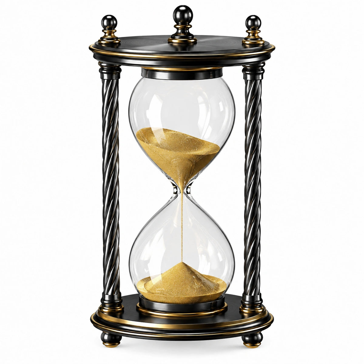 Sanduhr 18 x 18 x 35 cm Glas Metall Schwarz Gold dekorativ umdrehbar