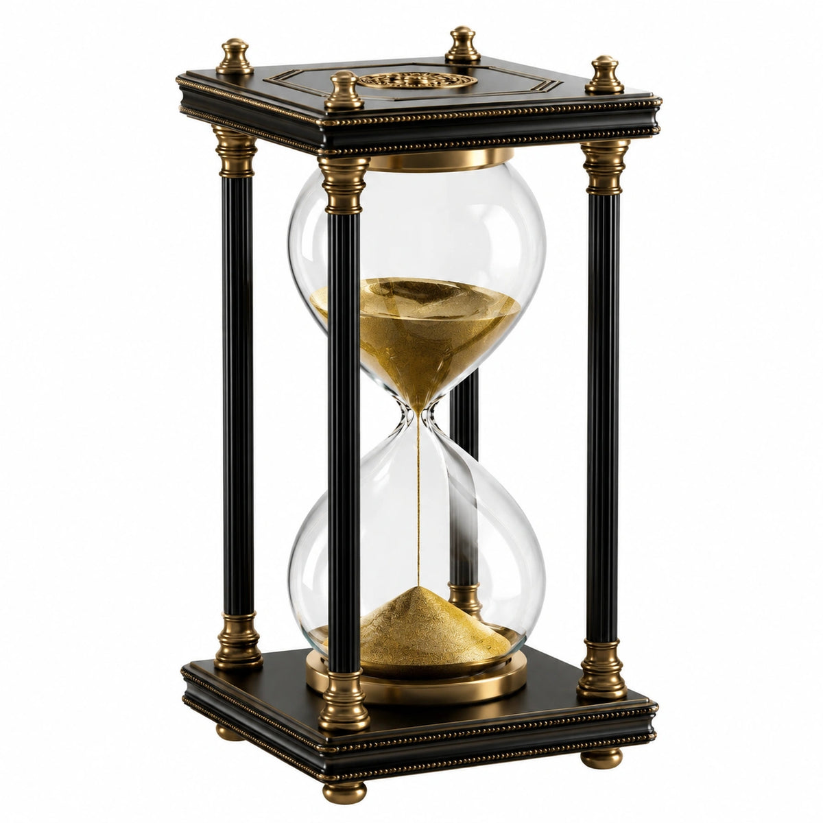 Sanduhr 18 x 18 x 38 cm aus Glas und Metall in Schwarz Gold für Dekoration