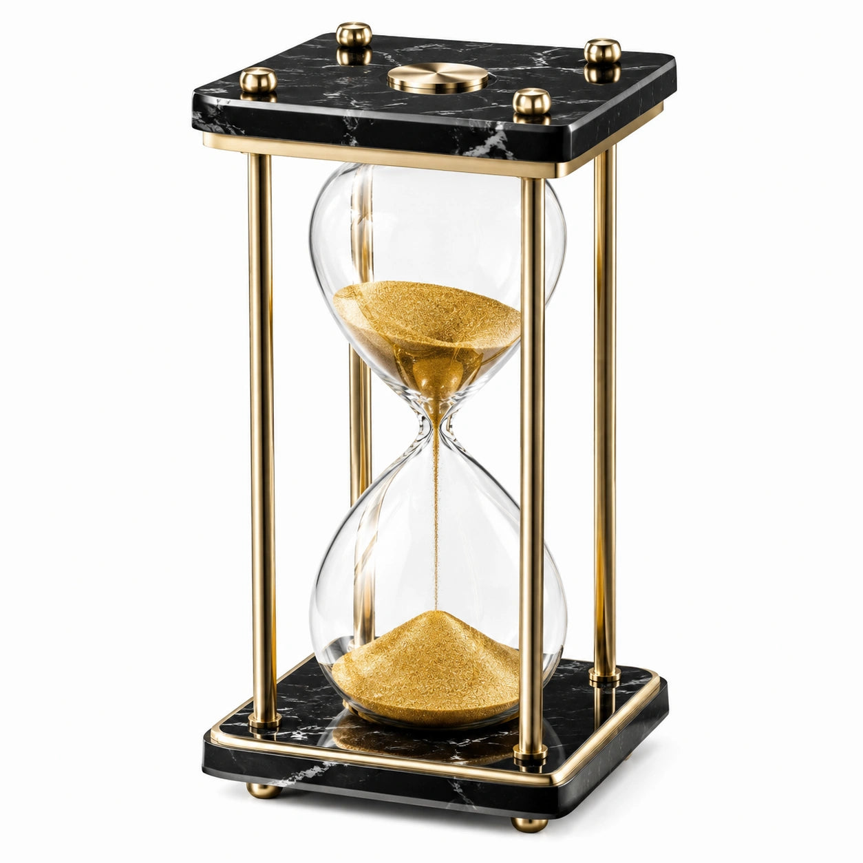 Sanduhr 18 x 18 x 35 cm aus Glas und Metall Schwarz Gold als Tischdekoration