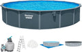 Bestway Stahlrahmenpool, 732 x 132 cm, Grau, Hydrium Stahlwandpool Komplett-Set rund Holz-Optik XXL
