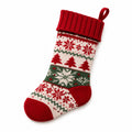 Weihnachtsstrumpf 45 cm aus Stricktextil Rot Creme Grün mit Schneeflockenmuster