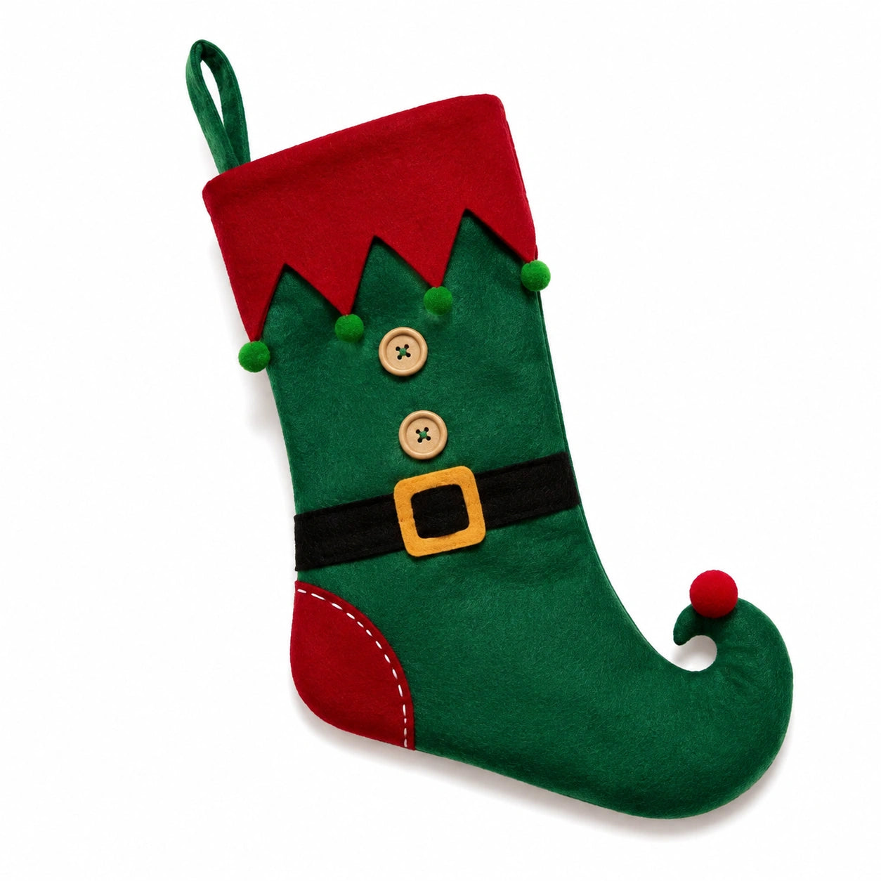Weihnachtsstrumpf 42 cm aus Filz Grün Rot als Elfenschuh mit Aufhängeschlaufe
