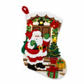Weihnachtsstrumpf 45 cm aus Filz Rot Grün mit LED Beleuchtung Nikolausmotiv