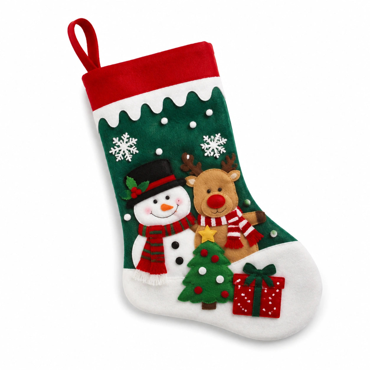 Weihnachtsstrumpf 45 cm aus Filz Rot Grün Weiß zum Aufhängen