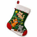 Weihnachtsstrumpf 45 cm aus Filz Grün Rot zum Aufhängen mit Katzenmotiv