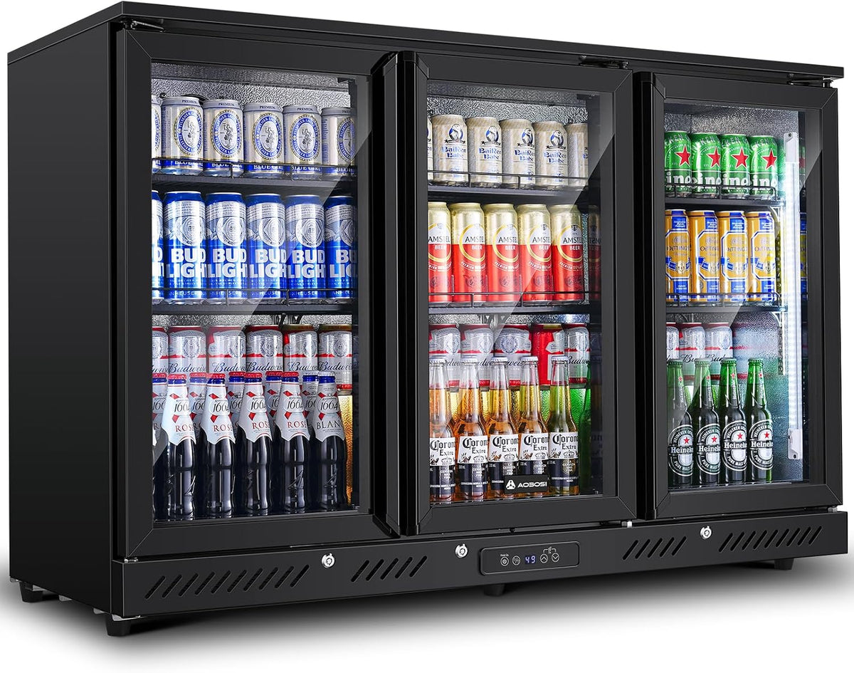 AAOBOSI Getränkekühlschrank, 339 L, Weiß, mit Glastür, 3-türiger Bierkühlschrank mit LED-Seitenbeleuchtung, Temperatur 0