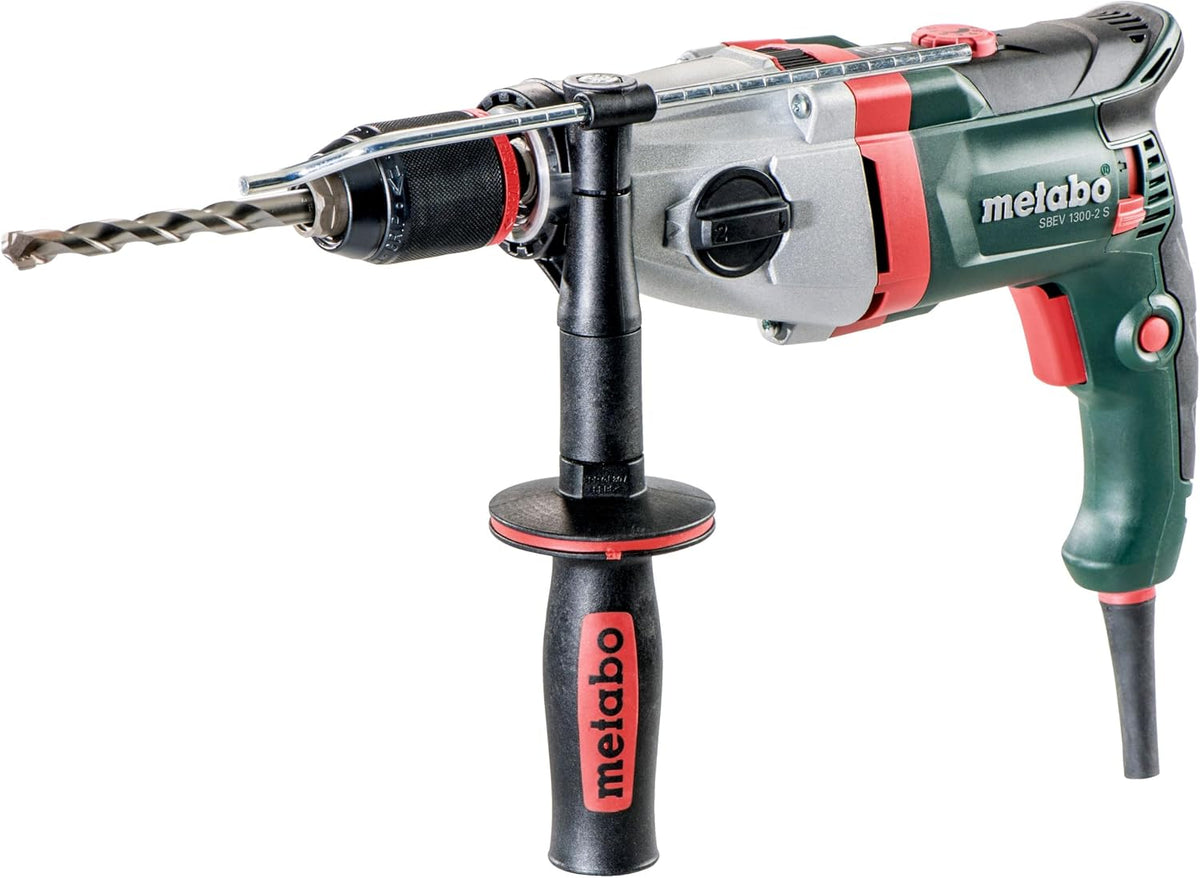 metabo Elektrowerkzeug, 1300 W, 145 L, Grün/Schwarz/Silber/Rot, Schlagbohrmaschine SBEV 1300-2 S -, 2-Gang, 44 Nm - Vario-Tacho-Constamatic