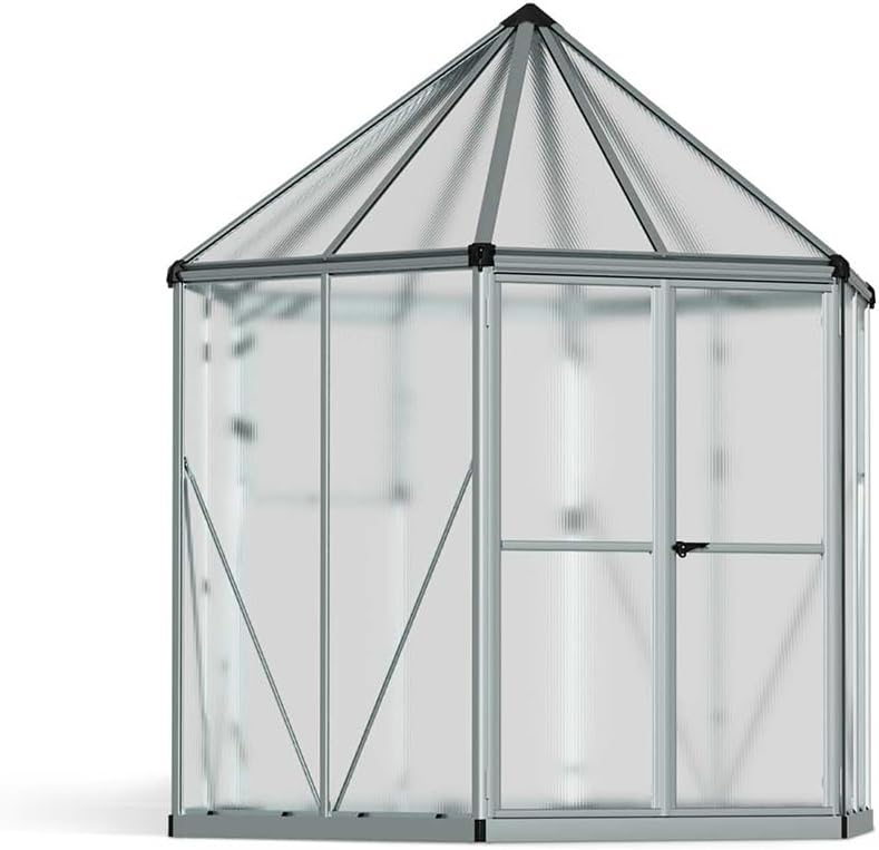 Palram Gewächshaus, Silber/Schwarz, Canopia Hexa Aluminium Orangerie mit Fundament Stahlrahmen