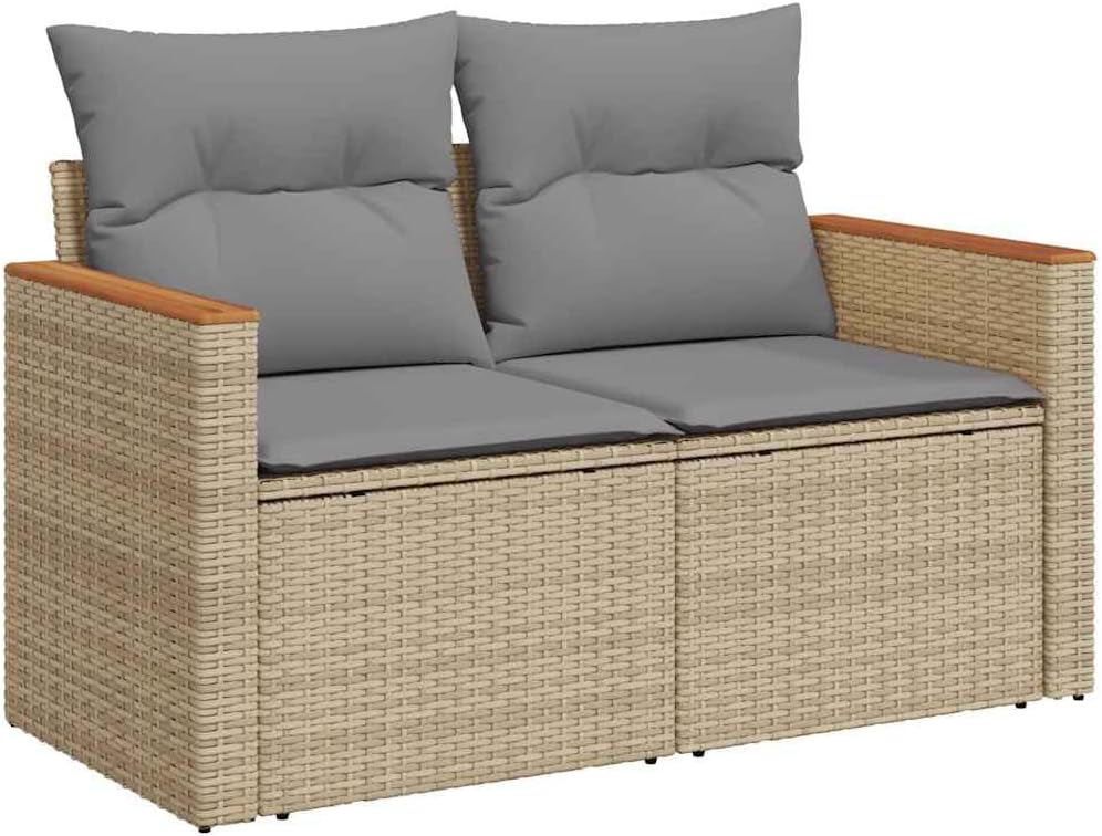 vidaXL Sofa, Beige, Garten mit Kissen 2-Sitzer, für Garten Terrasse, Terrassen mit abnehmbarem waschbarem Bezug