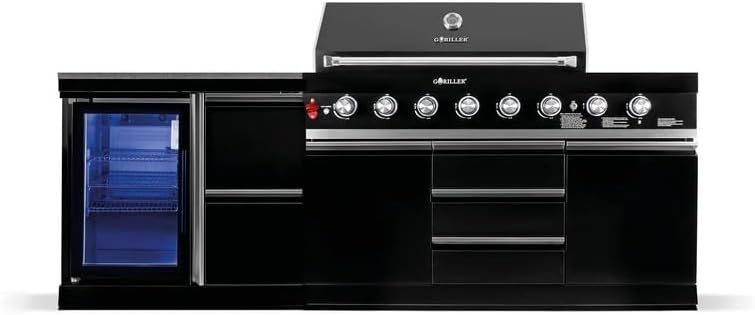 GORILLER Gasgrill, Schwarz, BLACKBACK S4 Outdoor-Küche, XXL- mit Kühlschrank, Edelstahl