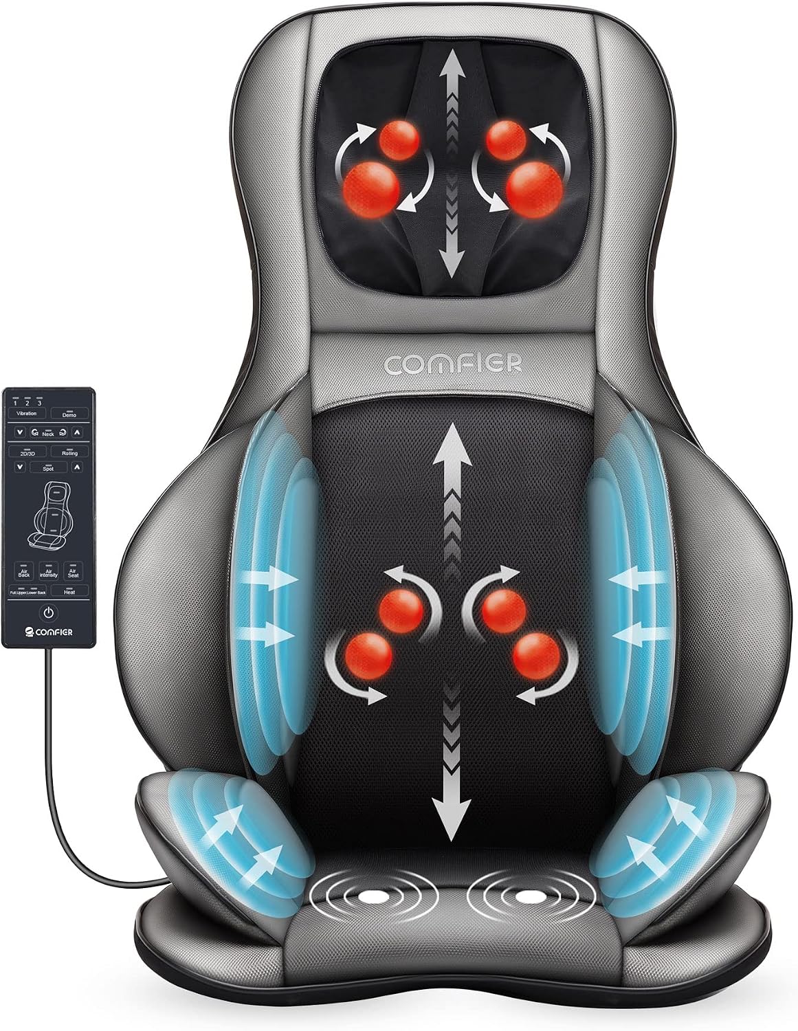 Sofa COMFIER, Schwarz, Shiatsu Rücken und Nacken Massagesitzauflage mit Wärme, 2D / 3D-Knet Massageauflage mit voller Rückenlehne