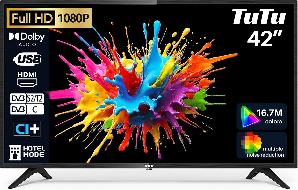 TuTu Fernseher, 42 Zoll, 107 cm, Schwarz, TUB42FD1N , Full HD ohne Smart-Funktion
