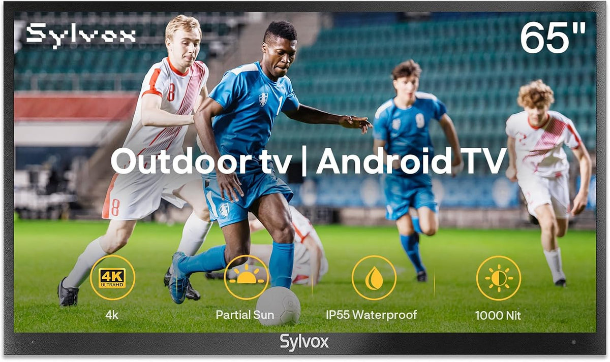 SYLVOX Fernseher, 65 Zoll, Schwarz, Outdoor TV, IP55 wasserdicht, 1000Nits, 4K UHD HDR10, Smart Android TV mit Dolby Audio
