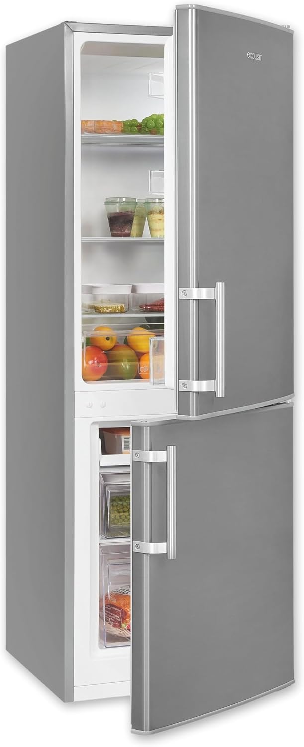 Exquisit Kühl-Gefrierkombination, 173 Liter, 143 cm, Silber, Höhe, Kühlschrank mit Gefrierfach, 4-Sterne-Gefrieren