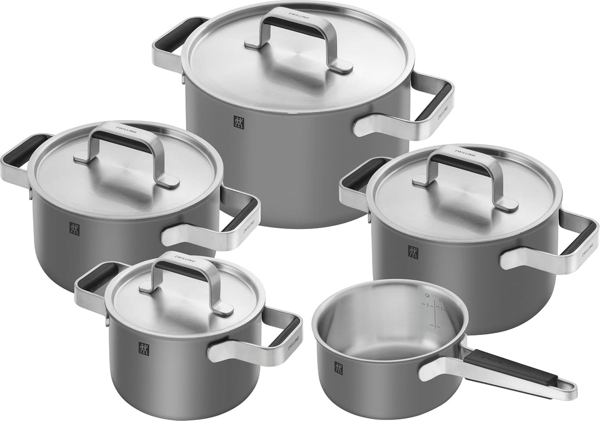 Zwilling Simplify Kochtopfset 5-teilig Topf- & Pfannensets, Anthrazit/Grau, PURE, 5-tlg, 18/10 Edelstahl, Keramik-Außenbeschichtung
