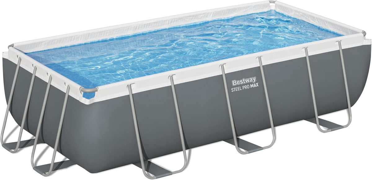 Bestway Stahlrahmenpool, 404 x 201 x 100 cm, grau, Steel Pro MAX Solo Pool ohne Zubehör, eckig
