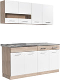 Homestyle4u Küchenzeile, 160 cm, Weiß/Eiche, ohne Geräte - Weiß Eiche