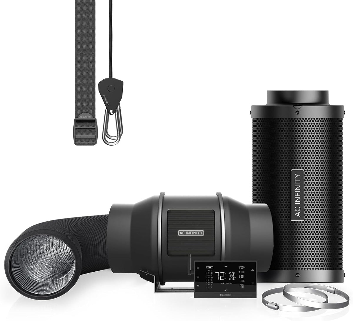 AC Infinity Belüftungsgeräte, 150 mm, Schwarz, Luftfilter-Set PRO, Abluftventilator mit Controller AI+, automatischer Leistungsanpassung