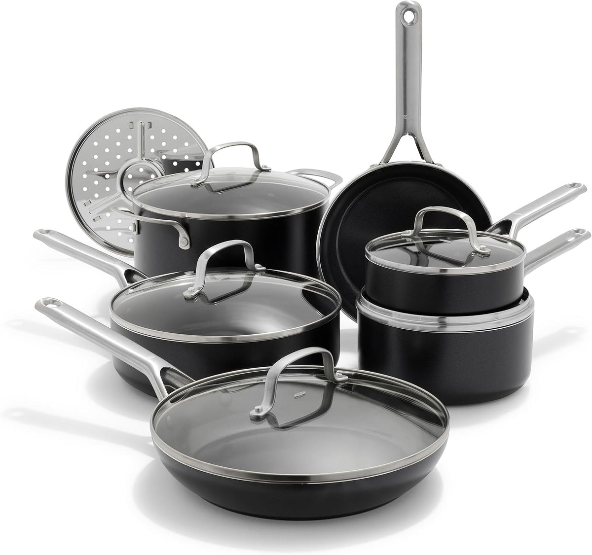 OXO Topf- & Pfannensets, Silber, Agility Series 12-teiliges Kochgeschirr-Set aus Keramik, antihaftbeschichtet, PFAS-frei