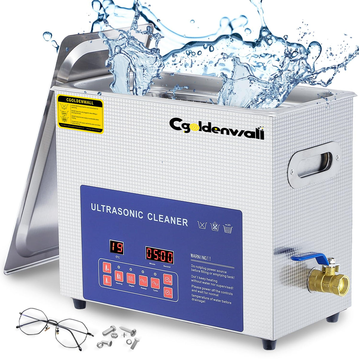 CGOLDENWALL Labor-Reinigungsartikel, 180 W, 6 L, Schwarz, Digitaler Ultraschallreiniger 28/40khz Entgasung