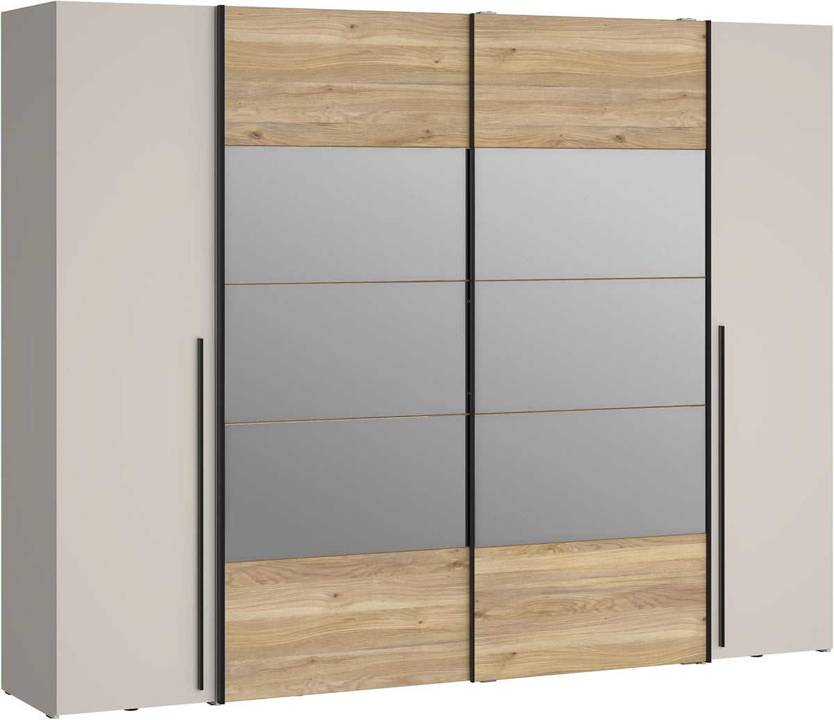 Forte Kleiderschrank, 270,3 cm, 210,5 cm, 61,2 cm, Beige, NARAGO 270, moderner Dreh-/Schwebetürenschrank, 4-türig