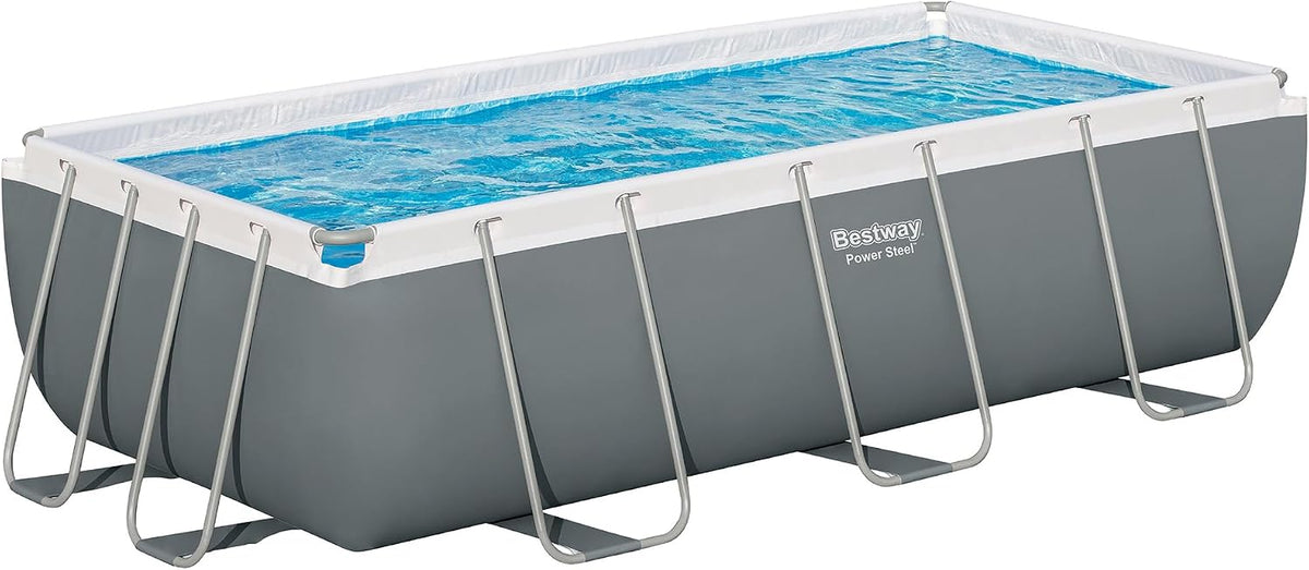 Bestway Stahlrahmenpool, 404 x 201 x 100 cm, grau, Power Steel Solo Pool ohne Zubehör, eckig