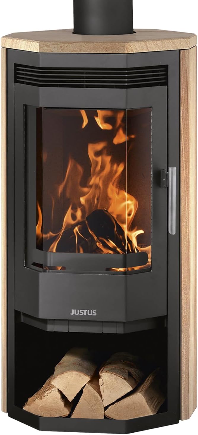 Justus Kaminofen, 5,5 kW, 150 mm, Schwarz, Usedom 5 Stahl mit Sandsteinverkleidung Nennleistung