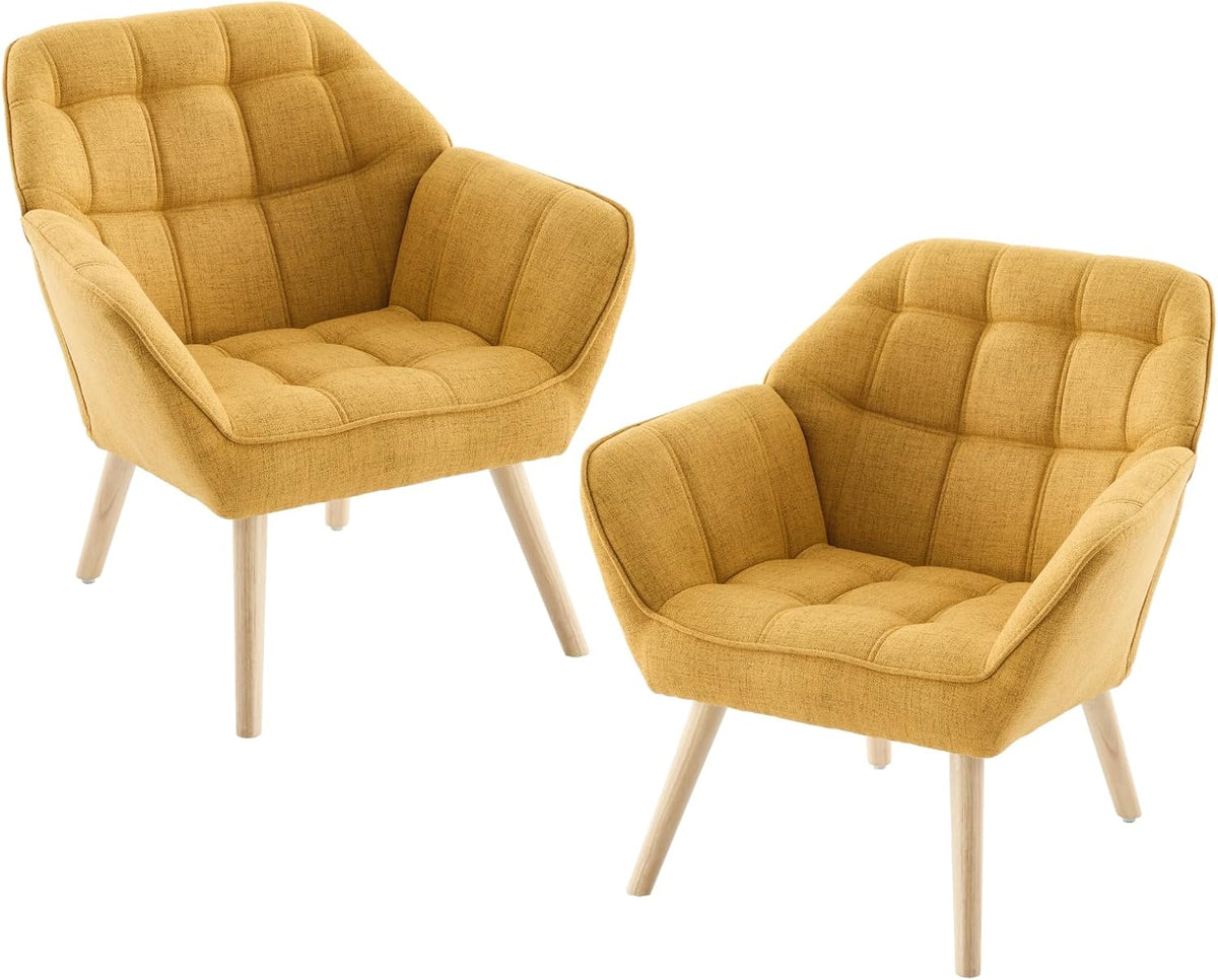chairus Ohren- & Armlehnensessel, Gelb, Sessel Wohnzimmer Loungesessel Leinen 2er Set Gepolsterter
