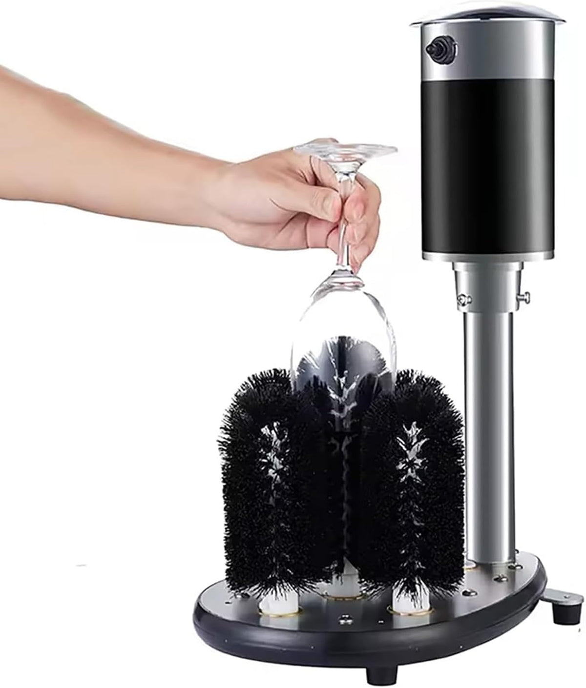Gewerbliche Gläserreinigungsmaschine, 240 W, Edelstahl, Transparent, Gläserspülmaschine, Standpoliermaschine mit 5 Bürsten