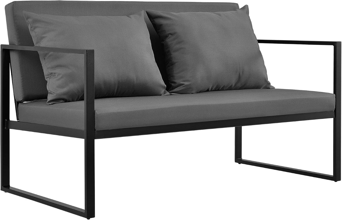casa.pro Sitzbank, 70 x 114 x 60 cm, Bank: Eisen, pulverbeschichtet, Kissen: Stoff, 100% Polyester, Schwarz